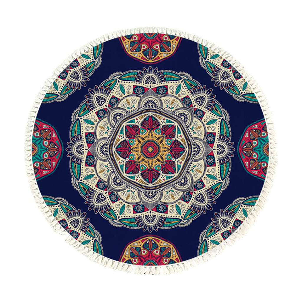NNEAGS 90cm Round Rug Bohemian Circle Area Rug with Bohemian Geometric Pattern, Anti-slip Doormat, Home Decor