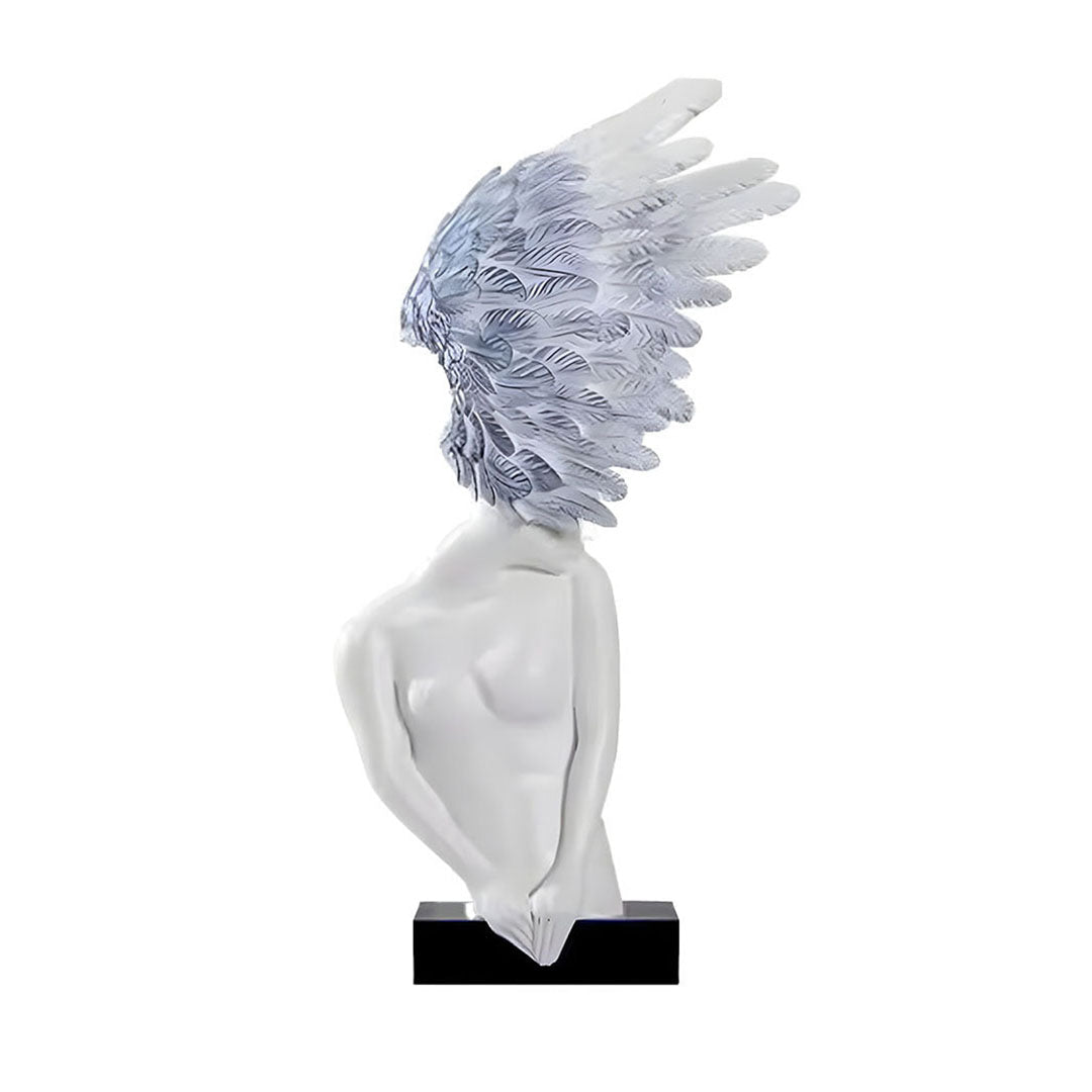 SOGA 86cm White Blue Winged Figure Sculpture with Marble Base-0