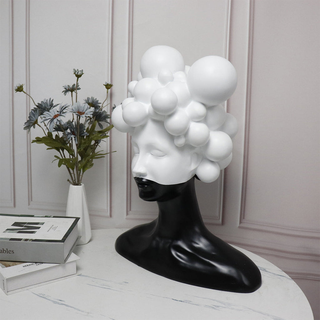 SOGA 30cm Bubble Head Sculpture – Black & White Resin Art for Decor-1