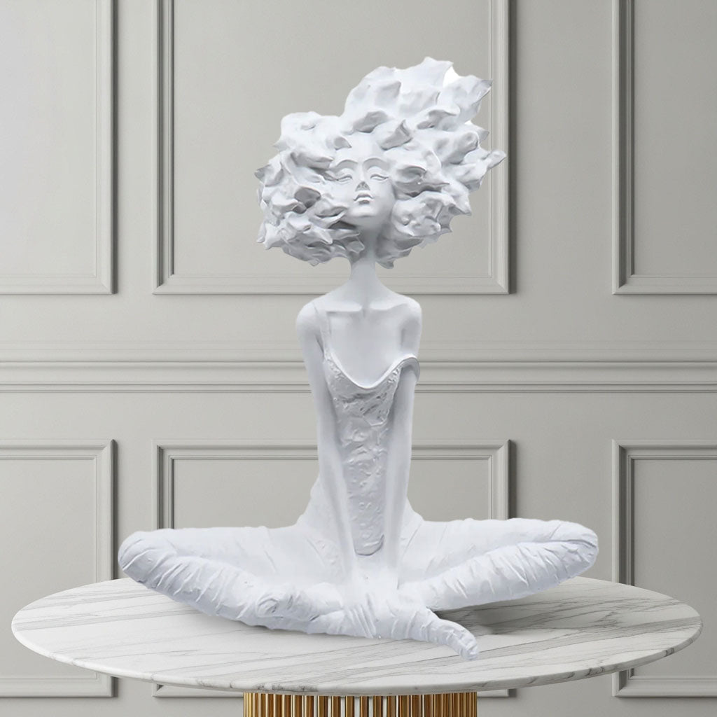 SOGA 59cm White Resin Sculpture Abstract Yoga Girl Design for Home Decor-1