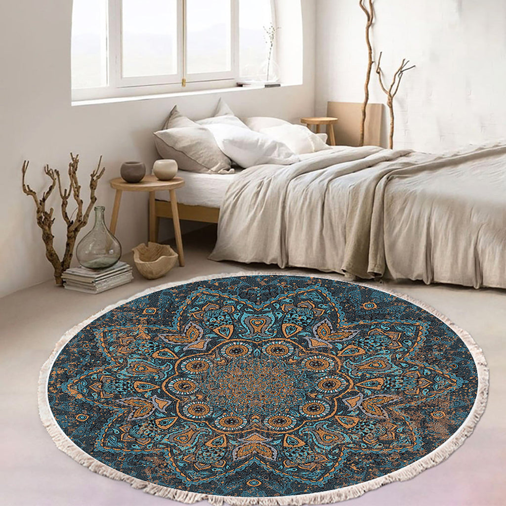SOGA 2X 120cm Mandala Pattern Circle Area Rugs for Living Room Lounge, Anti-slip