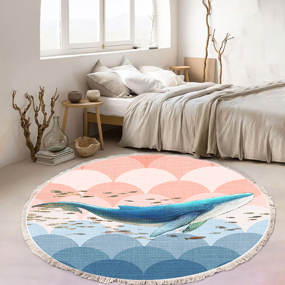 NNEAGS 120cm Round Tassels Shark Print Area Rugs, Home Decor