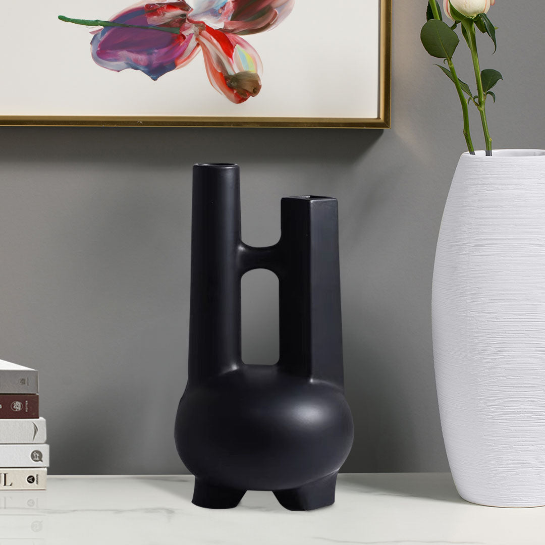 SOGA Ornament Modern Geometric Vase Minimalist Double Tube Abstract Sculpture for Home Décor-1
