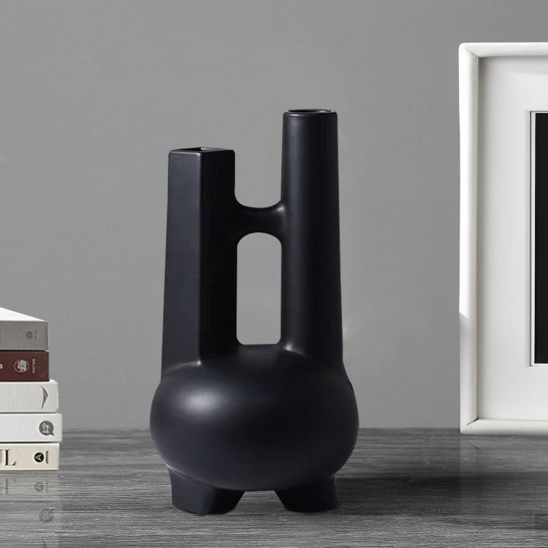 SOGA Ornament Modern Geometric Vase Minimalist Double Tube Abstract Sculpture for Home Décor-2