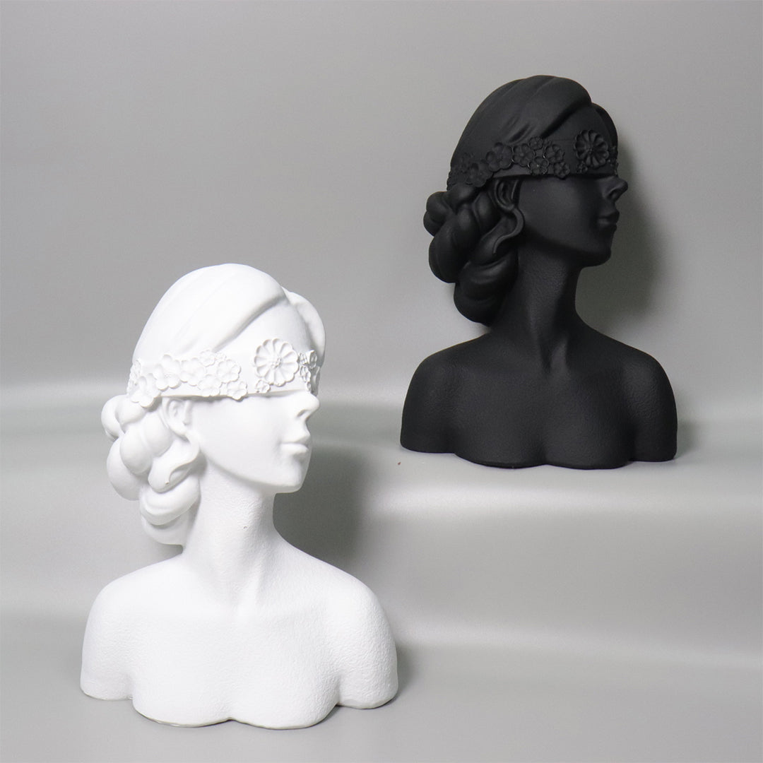 SOGA 36cm Black Resin Sculpture Blindfold Lady Bust Design for Home Decor-2