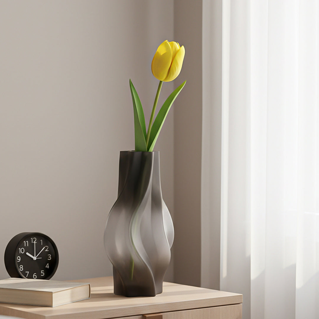 SOGA 33cm Glass Vase Grey with Beautiful glass Bubble Texture Art Vases-2