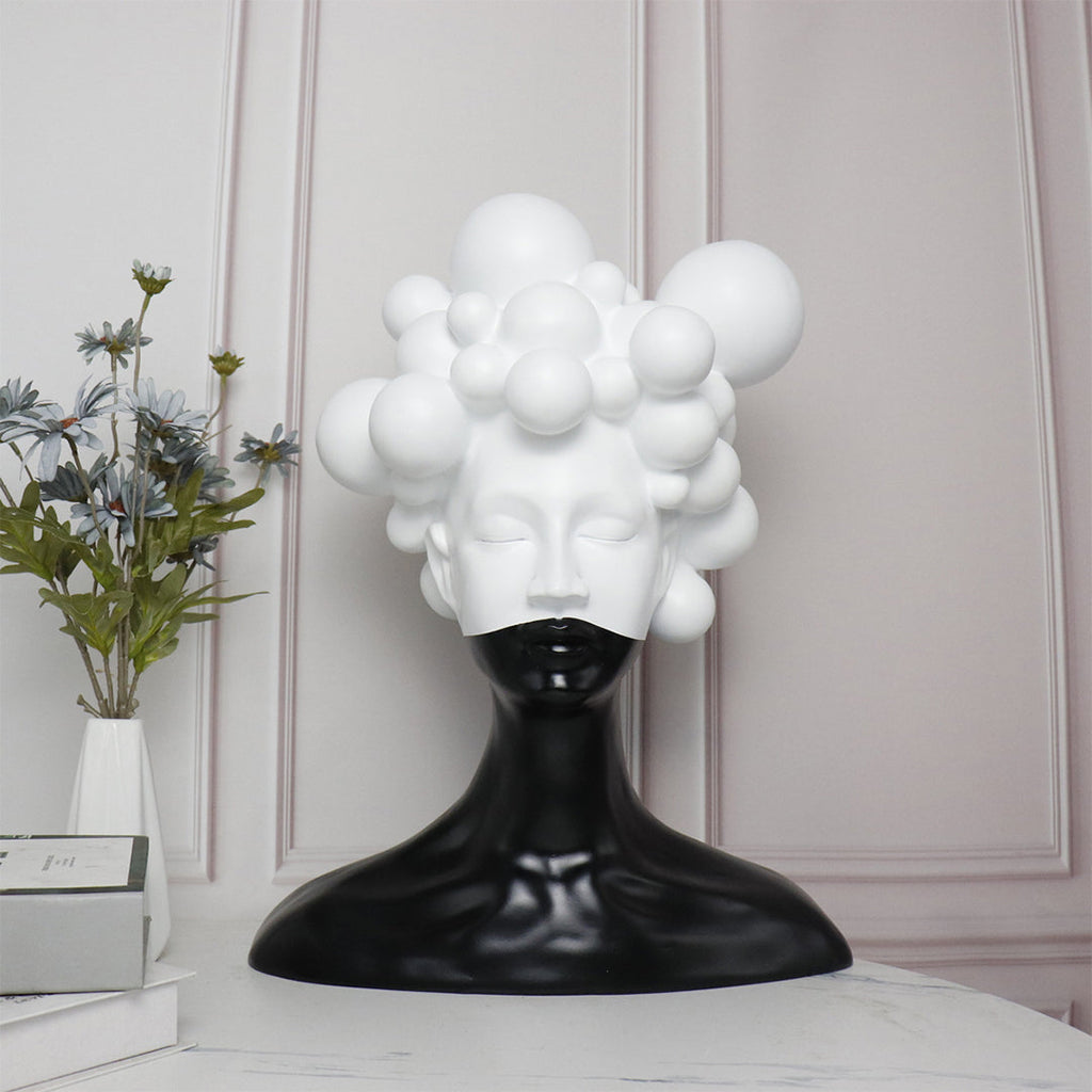 SOGA 30cm Bubble Head Sculpture – Black & White Resin Art for Decor-2