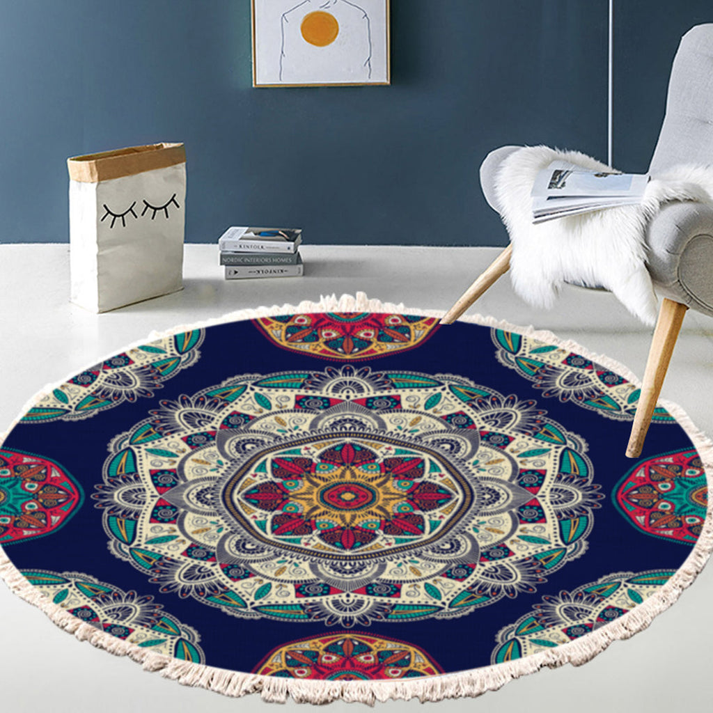 NNEAGS 90cm Round Rug Bohemian Circle Area Rug with Bohemian Geometric Pattern, Anti-slip Doormat, Home Decor