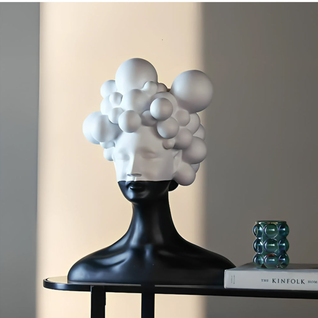 SOGA 30cm Bubble Head Sculpture – Black & White Resin Art for Decor-3