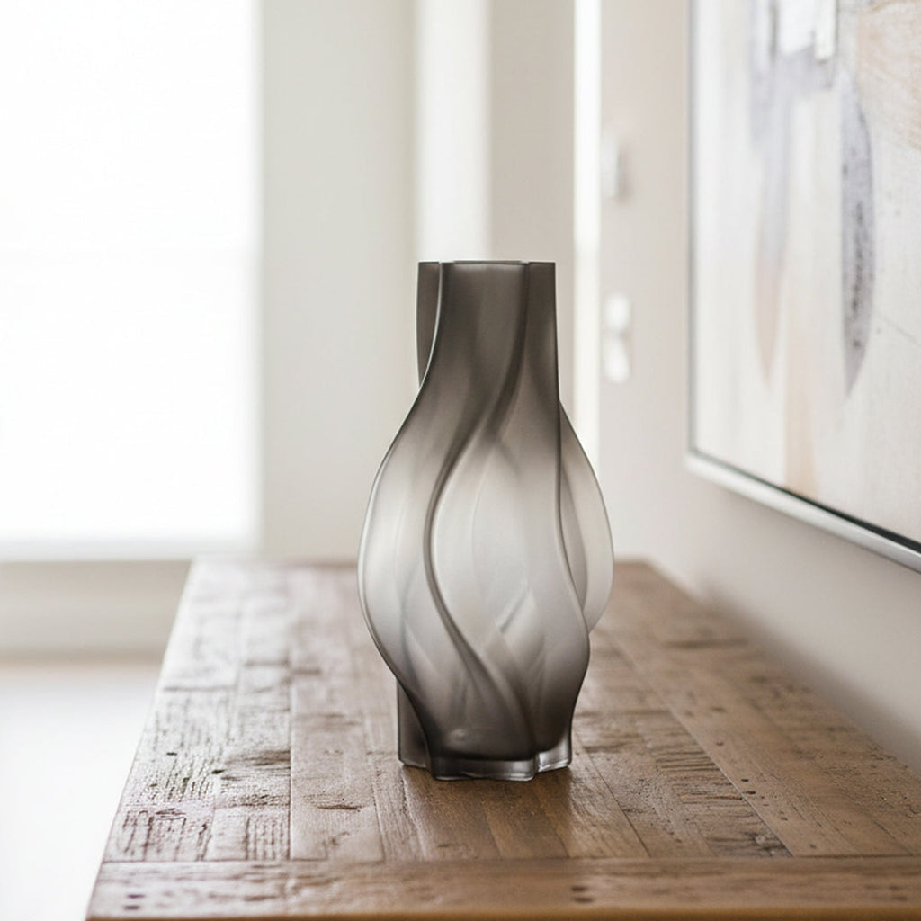 SOGA 33cm Glass Vase Grey with Beautiful glass Bubble Texture Art Vases-3