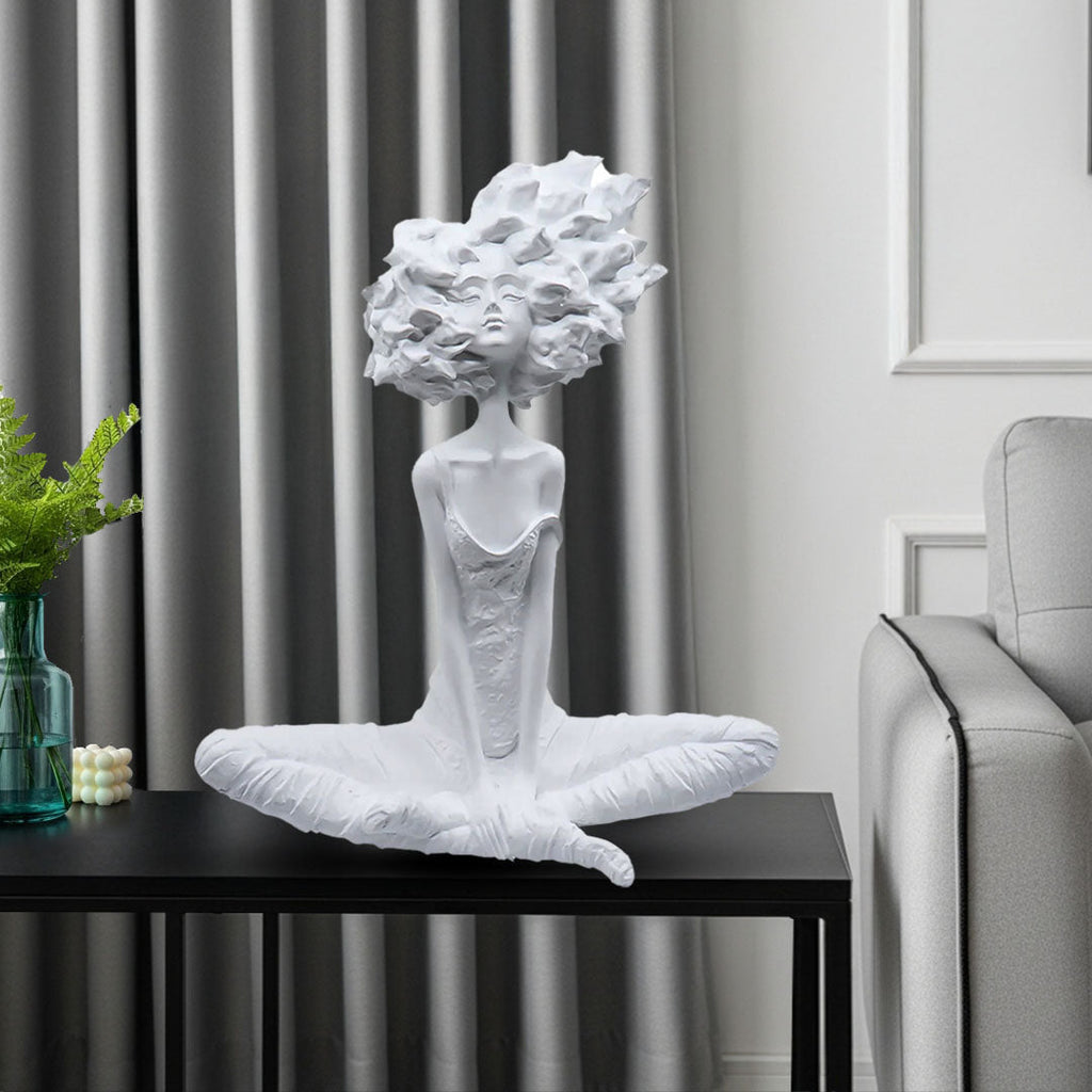 SOGA 59cm White Resin Sculpture Abstract Yoga Girl Design for Home Decor-3