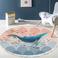 NNEAGS 120cm Round Tassels Shark Print Area Rugs, Home Decor