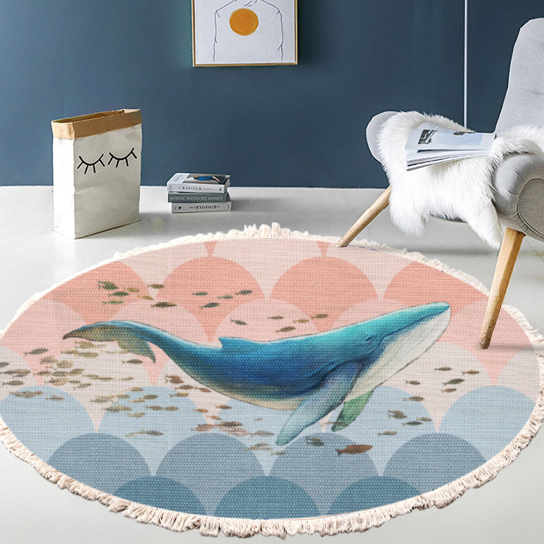 NNEAGS 120cm Round Tassels Shark Print Area Rugs, Home Decor