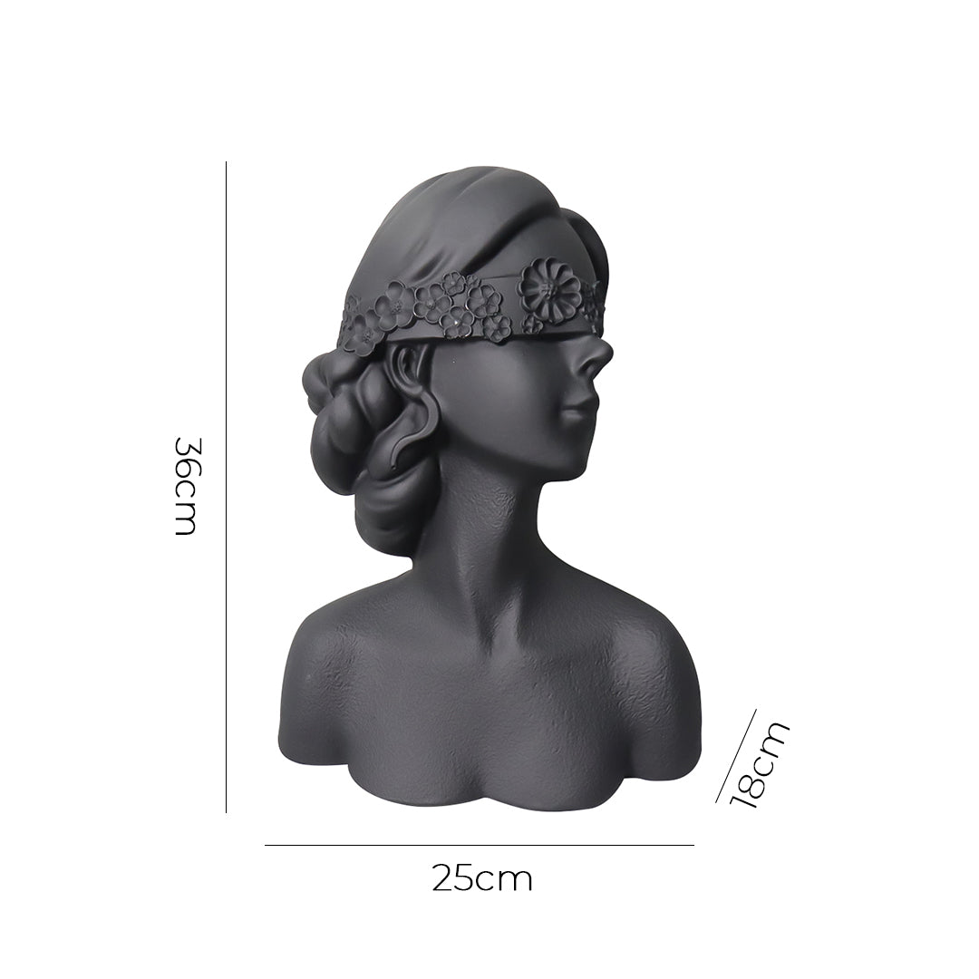 SOGA 36cm Black Resin Sculpture Blindfold Lady Bust Design for Home Decor-4