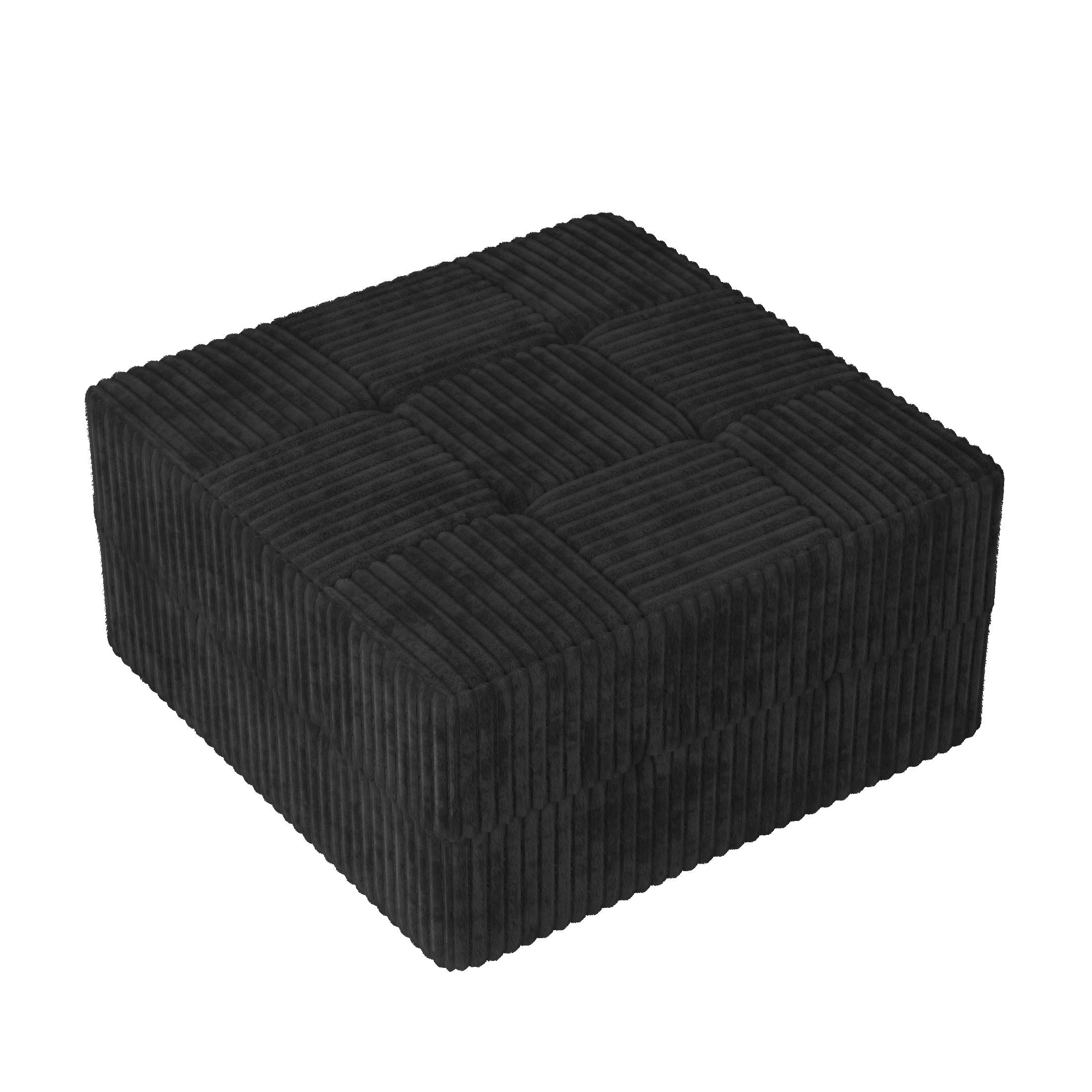 Modern Minimalist Ottoman Sofa Compressed Sectional Corduroy Couch Sleeper for Living Room Bedroom - Black