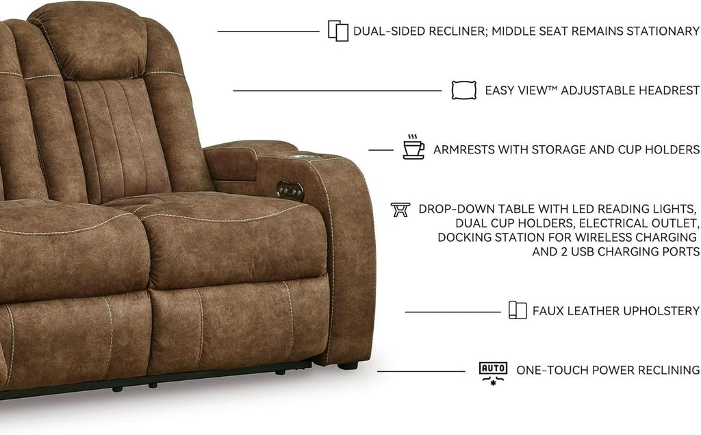 Light Brown Premium Faux Leather Power Recliner Sofa-3