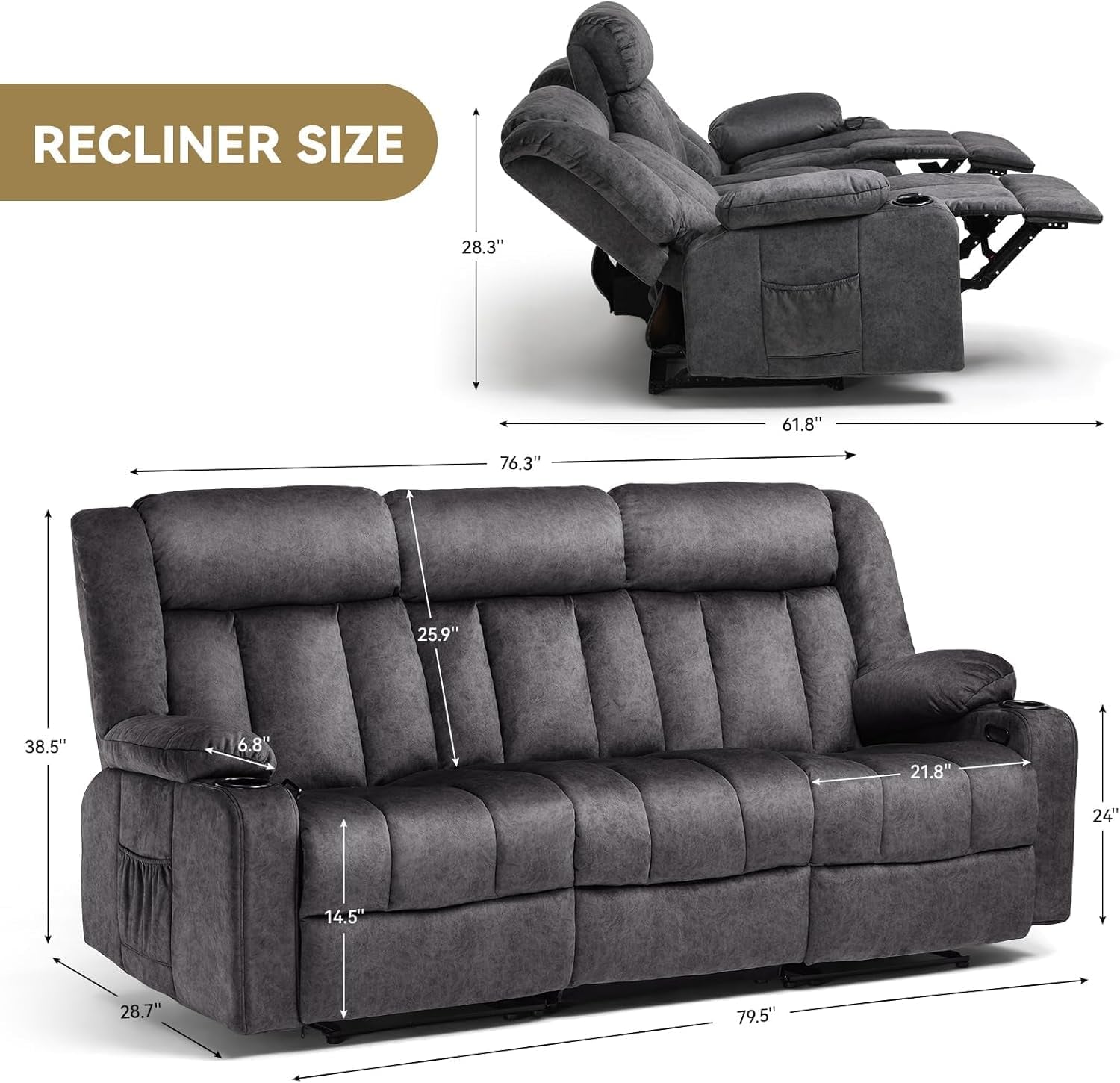 Premium Fabric Recliner Chair Featuring Cup Holders-1