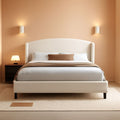 King Size Beige Upholstered Wing back Platform Bedframe-0