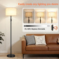 Black Dimmable Tall Floor Lamp 1000Lumens Linen Shade