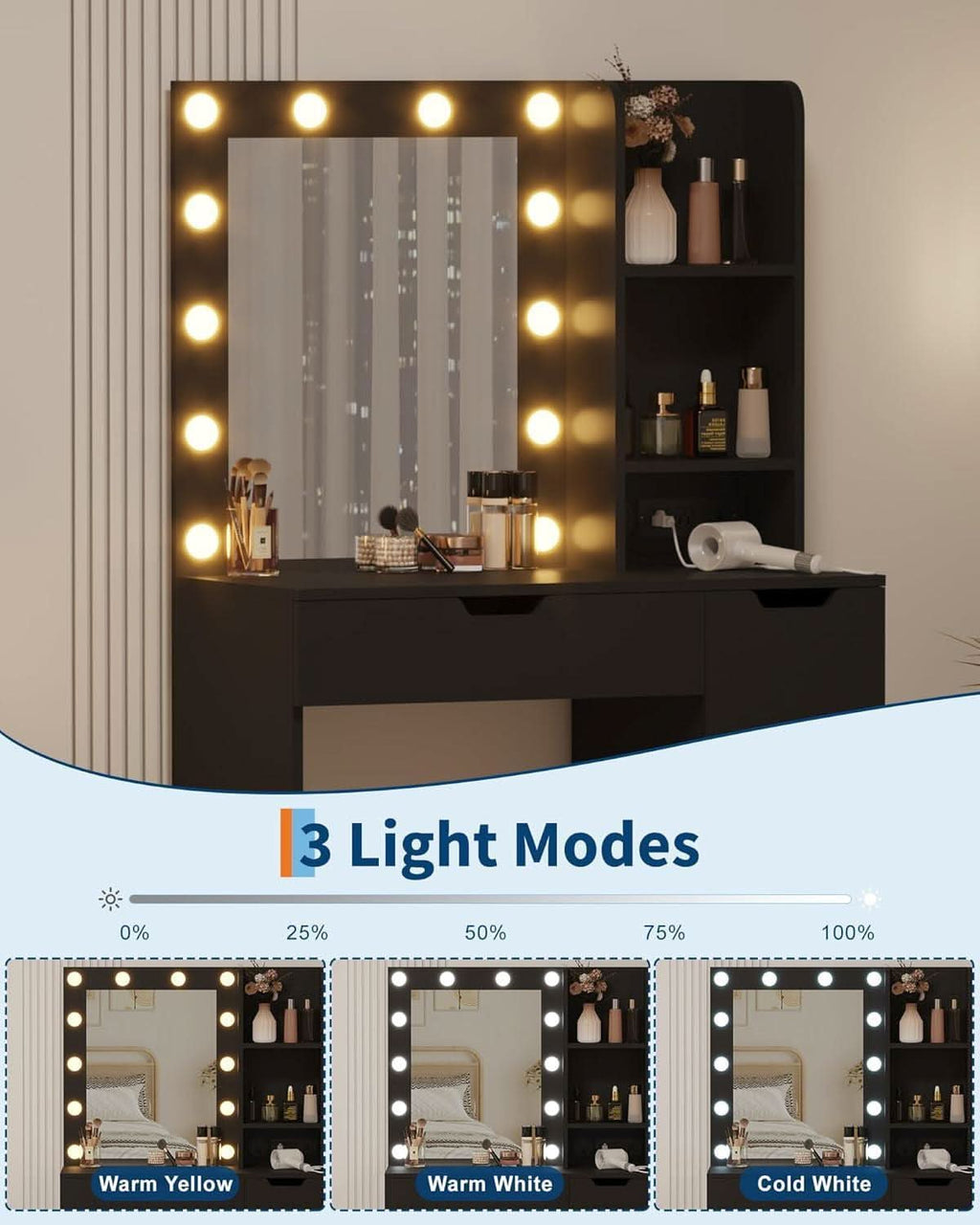 Premium Luxurious Illuminated Vanity Desk With USB Ports-4