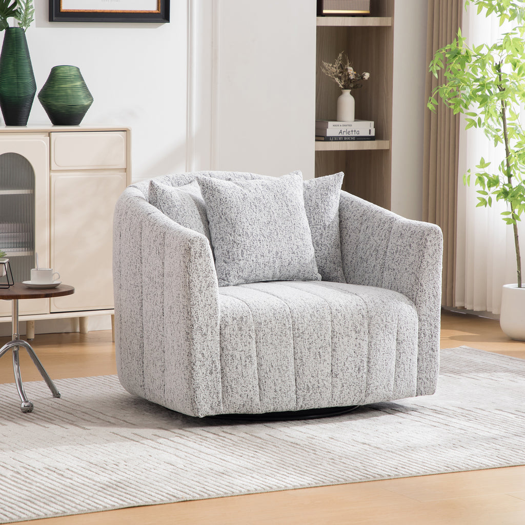 Grey Upholstered Oversized 360° Swivel Accent Barrel Chair
