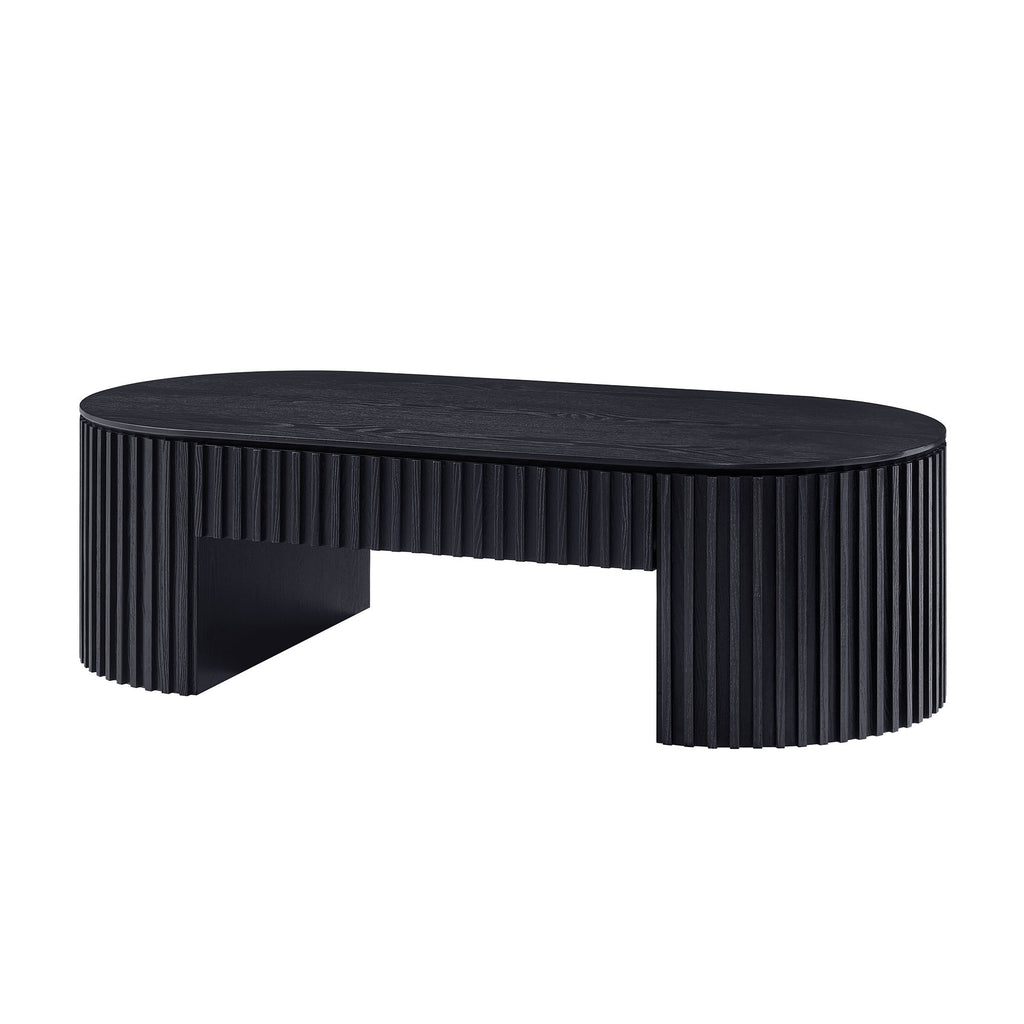 51.18'' Oval Wood Coffee Table With Drawer  Mid Century Modern Coffee Table Unique Coffee Table for Living Room Furniture, Tea Table BLACK