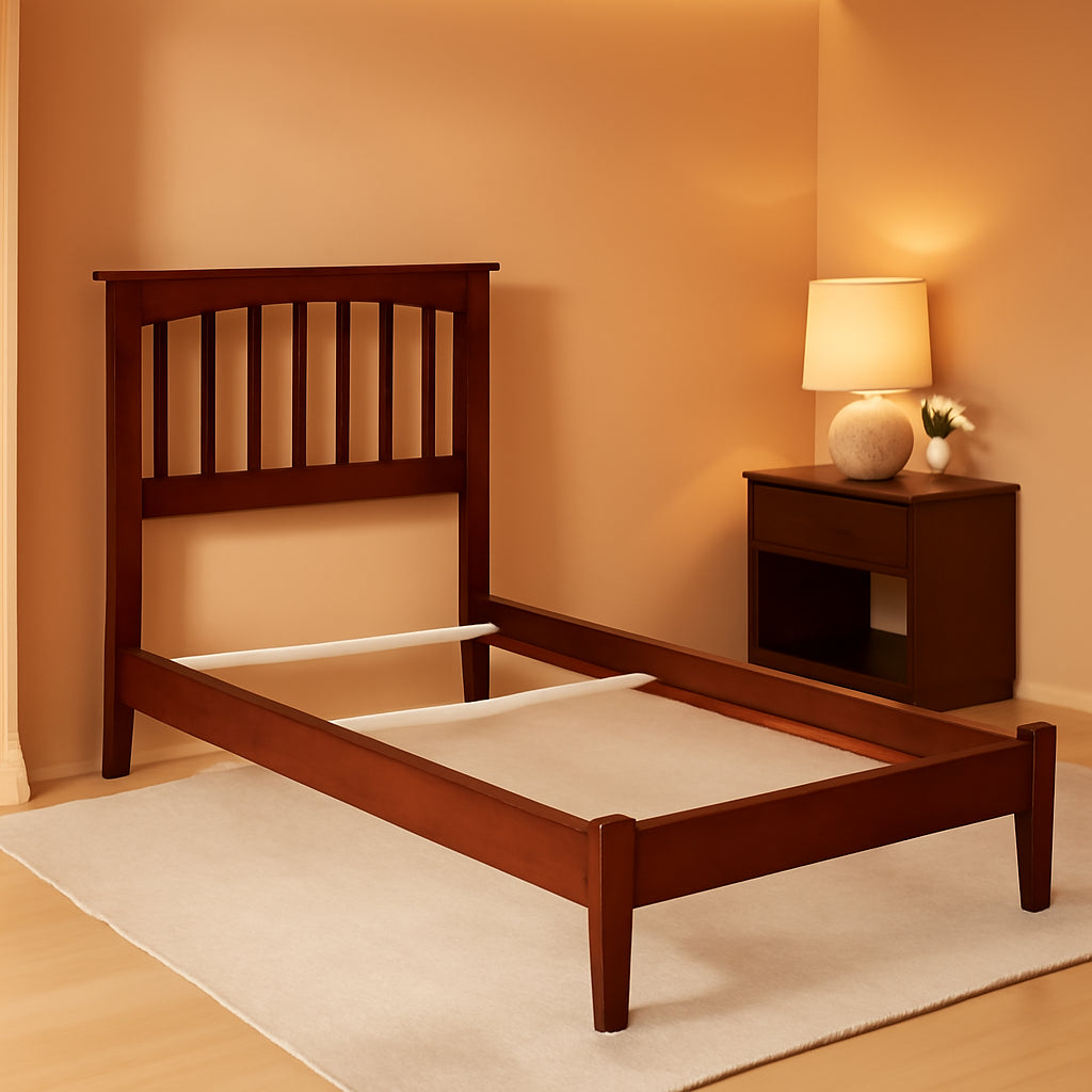 Twin Mission Foundation Bed Walnut Hardwood Construction