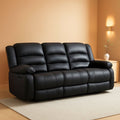 Black Faux Leather Manual Recliner Sofa Cupholders-0