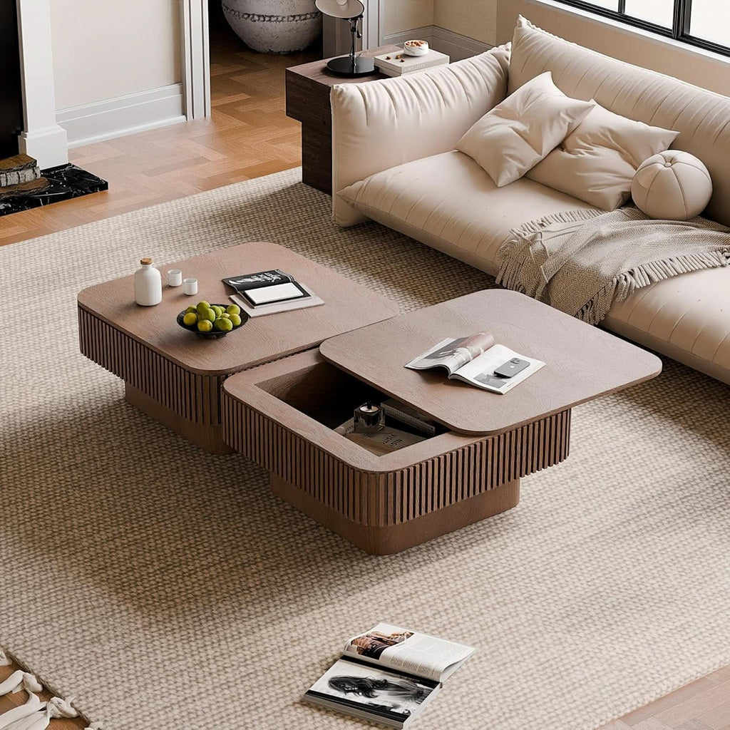 Walnut Square Coffee Table Featuring Concealed Storage-1