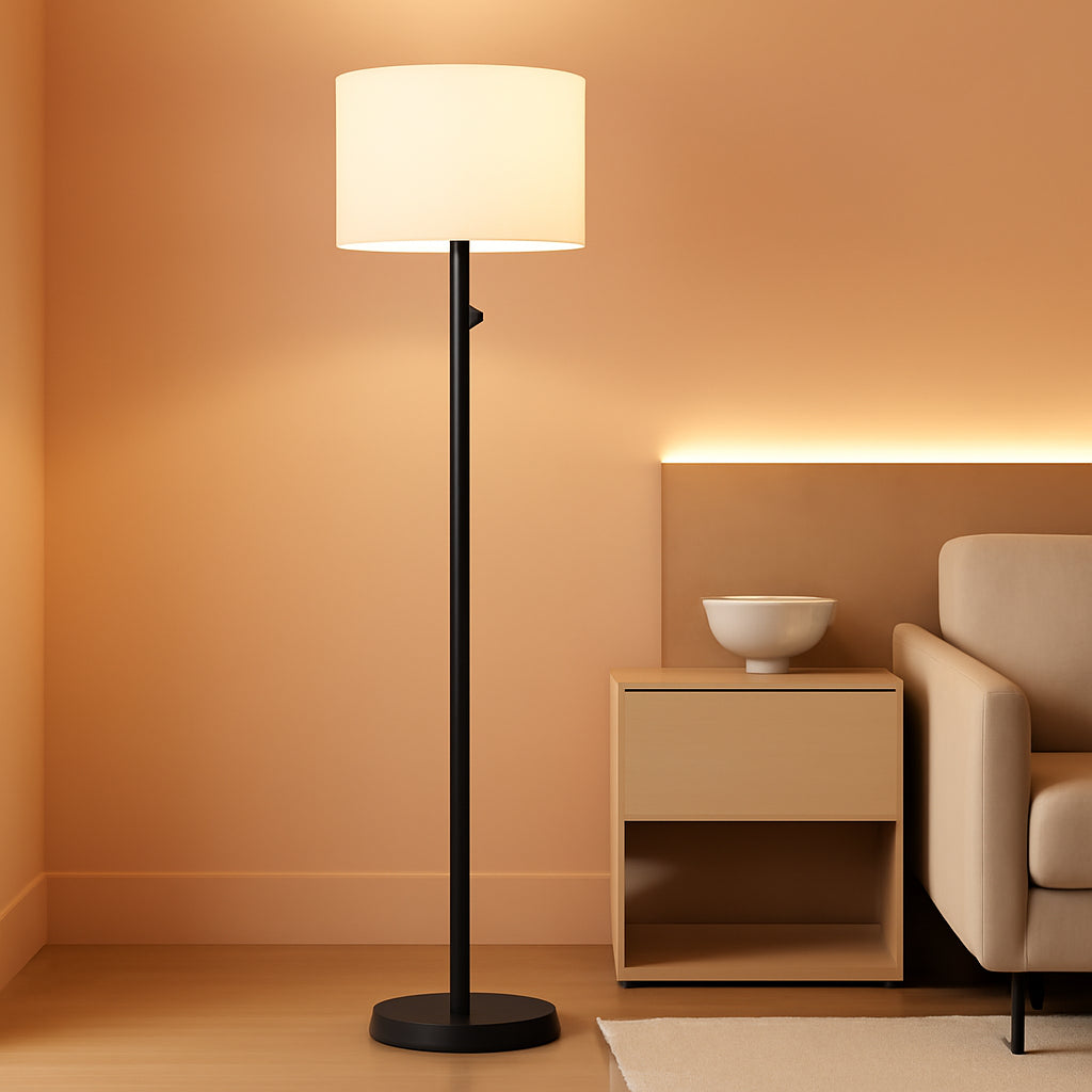 Black Dimmable Tall Floor Lamp 1000Lumens Linen Shade