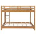 Wood Queen Size Bunk Bed with Ladder in Wood Color, Solid Pine Wood+MDF, 85.4''L x 64.2''W x 63''H
