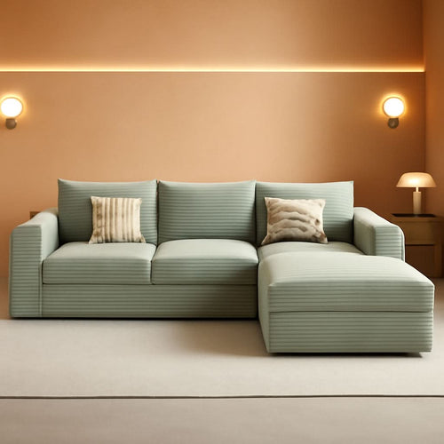 107 Inch Grey Corduroy L Shaped Modular Sleeper Sofa-0
