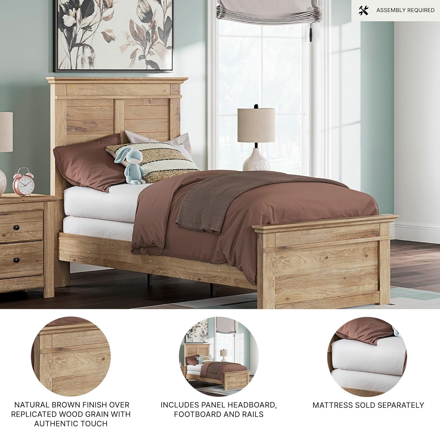 Twin Bed Frame Handcrafted Headboard Natural Brown