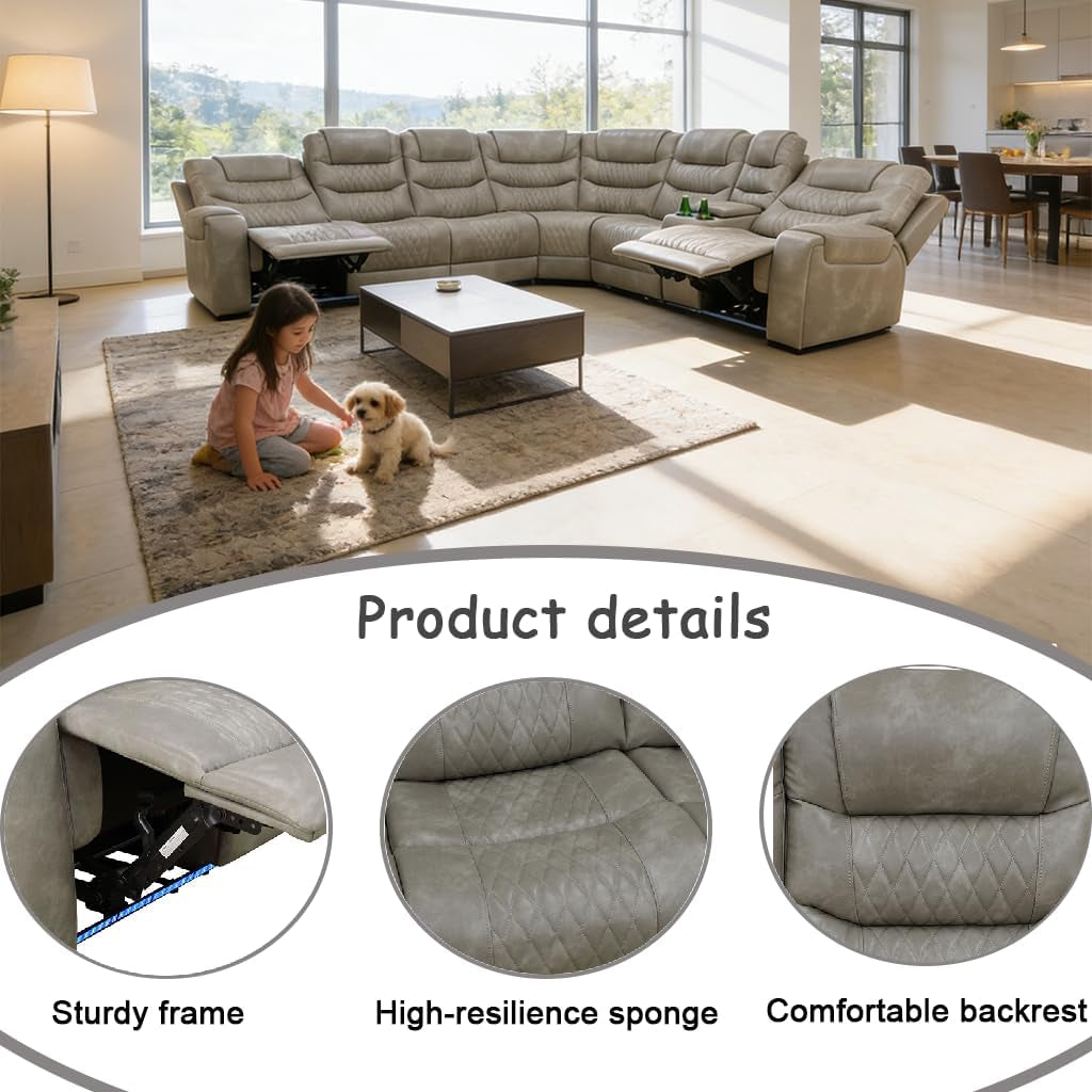 Breathing Leather Power Recliner Sectional Sofa USB-4