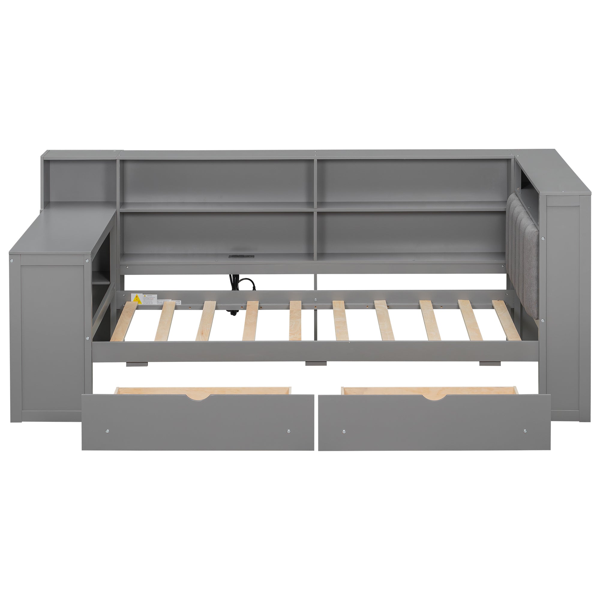 Grey Wood Twin Size Platform Bed with Upholstered Twin Bed