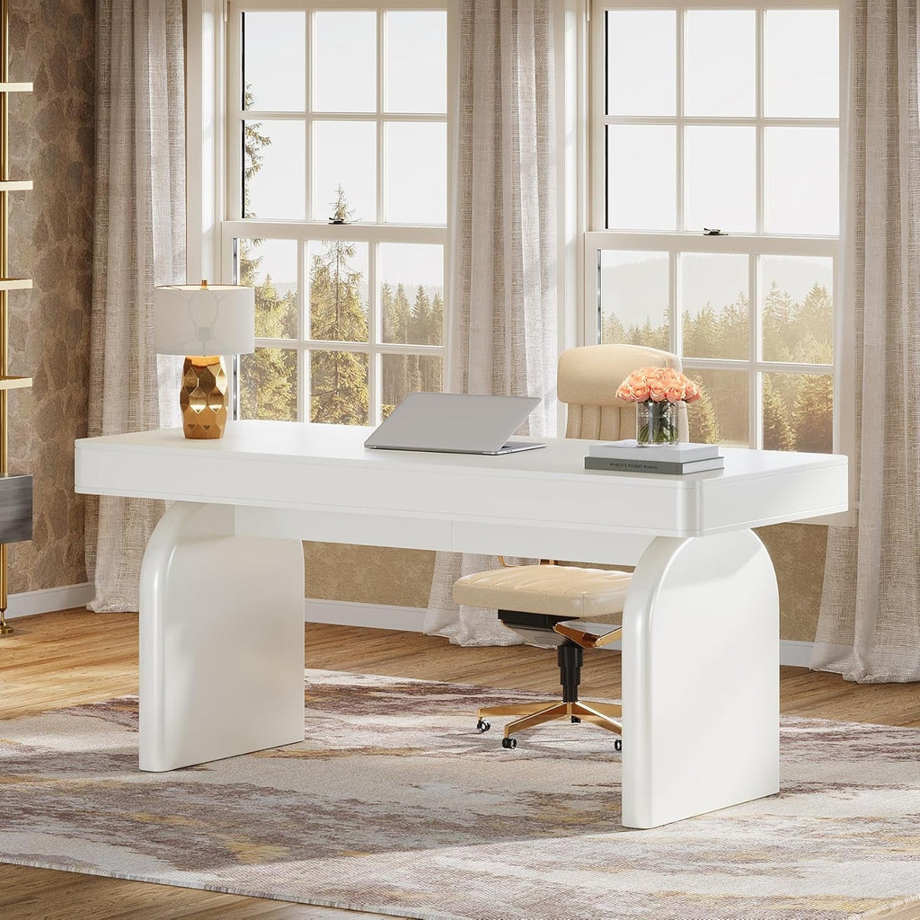63 Inch White Desk With Drawers Modern Office Desk