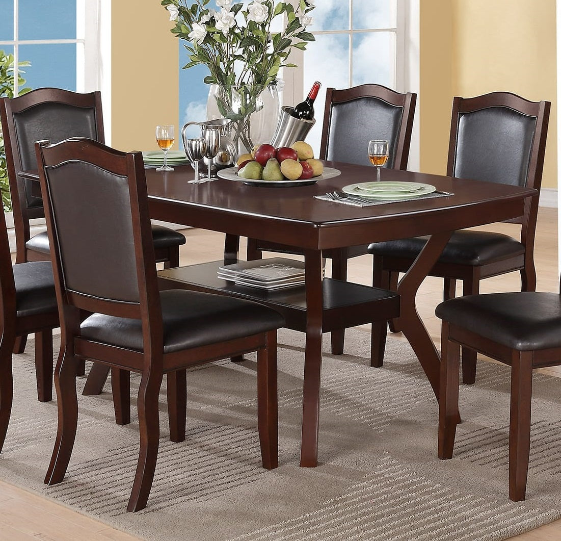 1pc Dining Table w Shelve Solid wood in Espresso