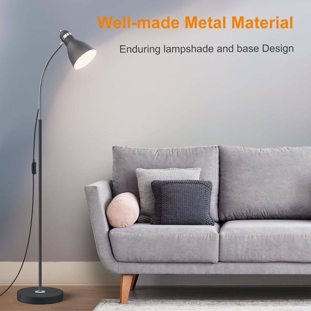 Black Floor Reading Lamp With Adjustable Gooseneck