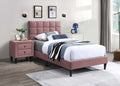 Modern Style Twin Size Bed Nightstands Pink Upholstered Brushed Linen Fabric 3pc Bedroom Set