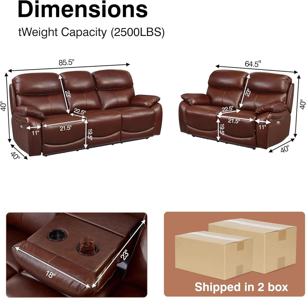 Brown Fullgrain Leather Powered Recliner Sofa Unit-1