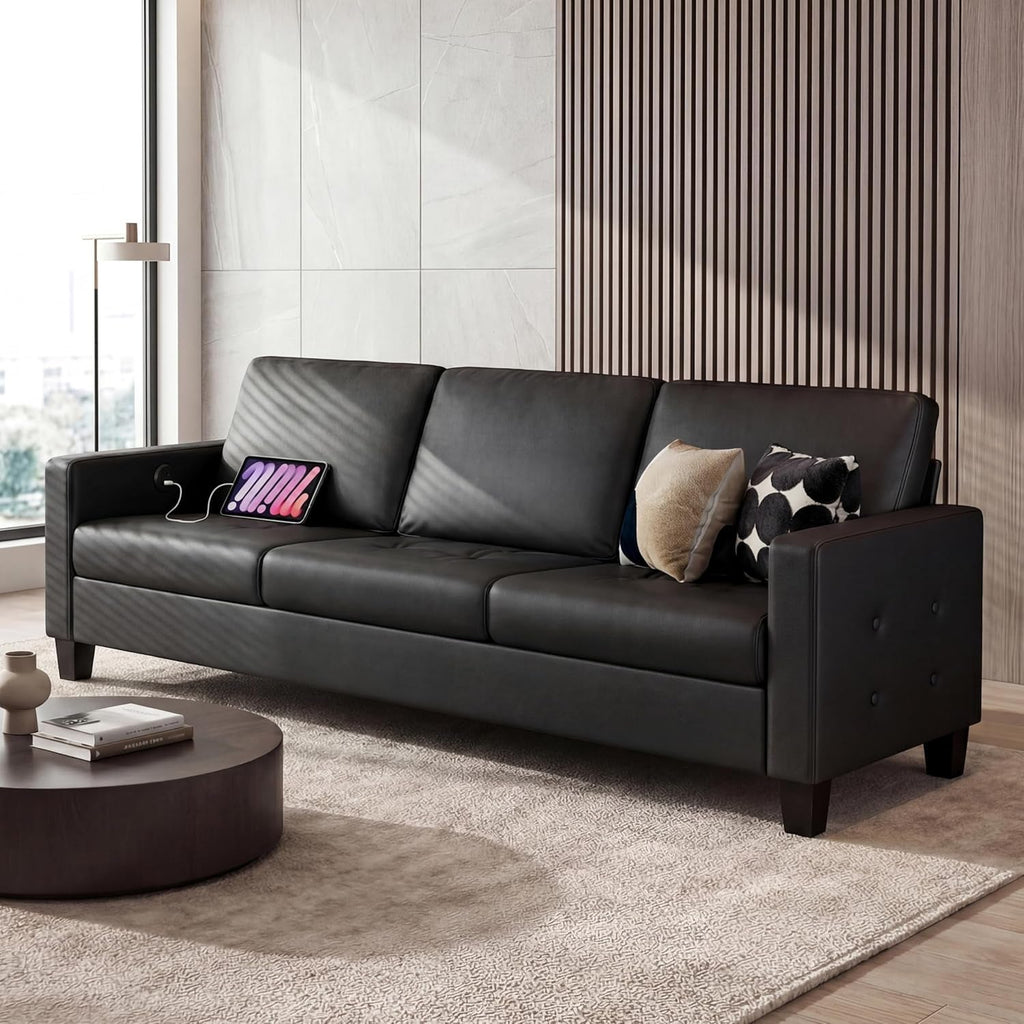 Black Seventy ThreeInch Three Seater Sofa For Living Room-0