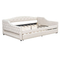 Elegant Upholstered Full XL Size Daybed with LED Belt and Trundle, Beige Linen Finish