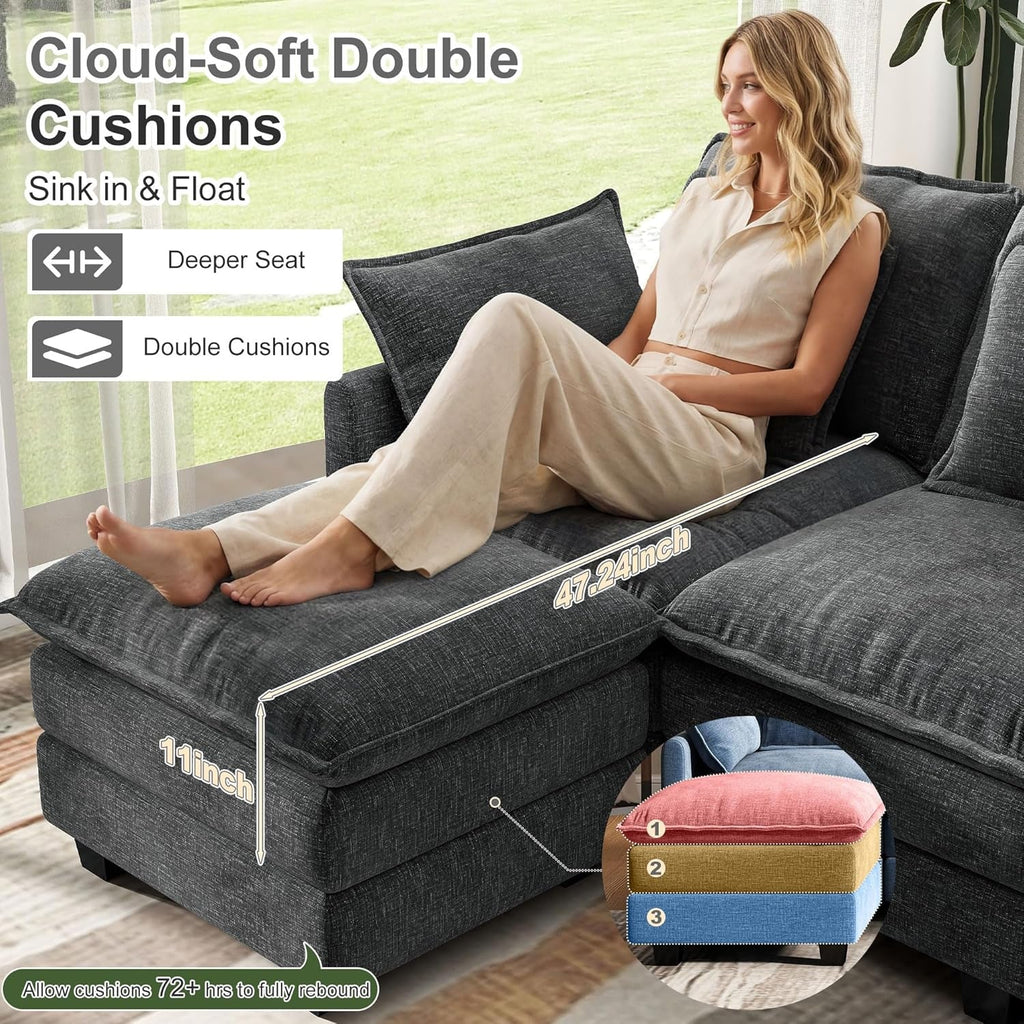 107 Inch Cloud U Shaped Sofa Grey Removable Pillow Covers-3