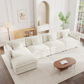 Modular Sectional Sofa for Living Room,U Shaped Couch 4 Seater Convertible Sectional Couch with 1 Ottoman ,White Chenille