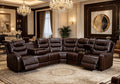 Motorized Recliner Sectional Sofa LED Lighting Brown-0