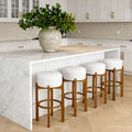 Vera Indoor Wooden Upholstered Barstool, Walnut Finish and Ivory Upholstery, Set of 4