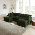 U-Shaped Sectional Sofa w/Reversible Footrest, 3-Seater Convertible Corner Couch with 2 Ottomans ,Modern Minimalist Soft Sofa & Couch for Living Room , Green Chenille