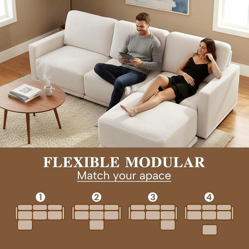 112 Inch Beige Tone Modular Sectional Sofa With Ottoman-3