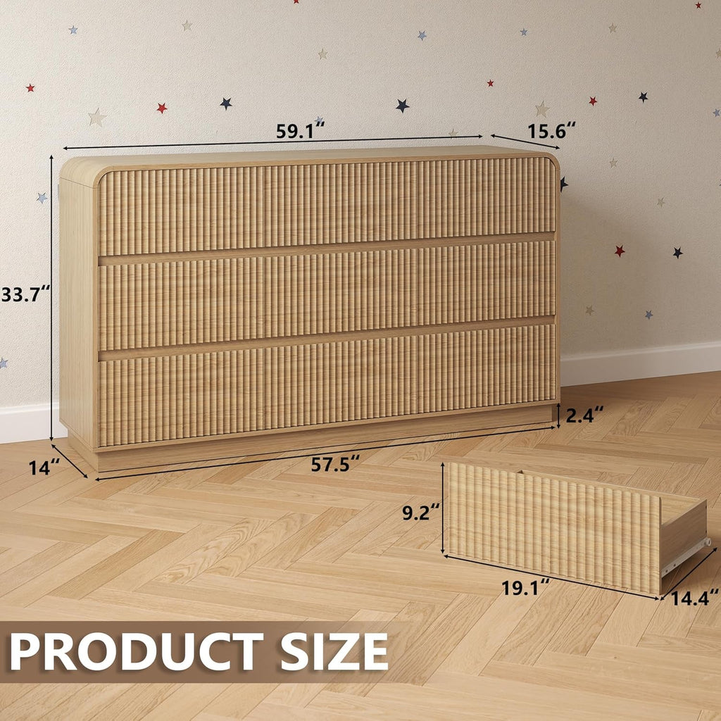 Walnut Finish Fluted Dresser With Space Saving Concealed Knobs