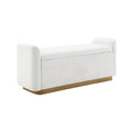 Gold Metal Base Upholstered Storage Bench with Safety Hinge, Beige Chenille Fabric, Wood Frame, 49' Entryway Bench for Bedroom and Living Room, Holds up to 350 lb